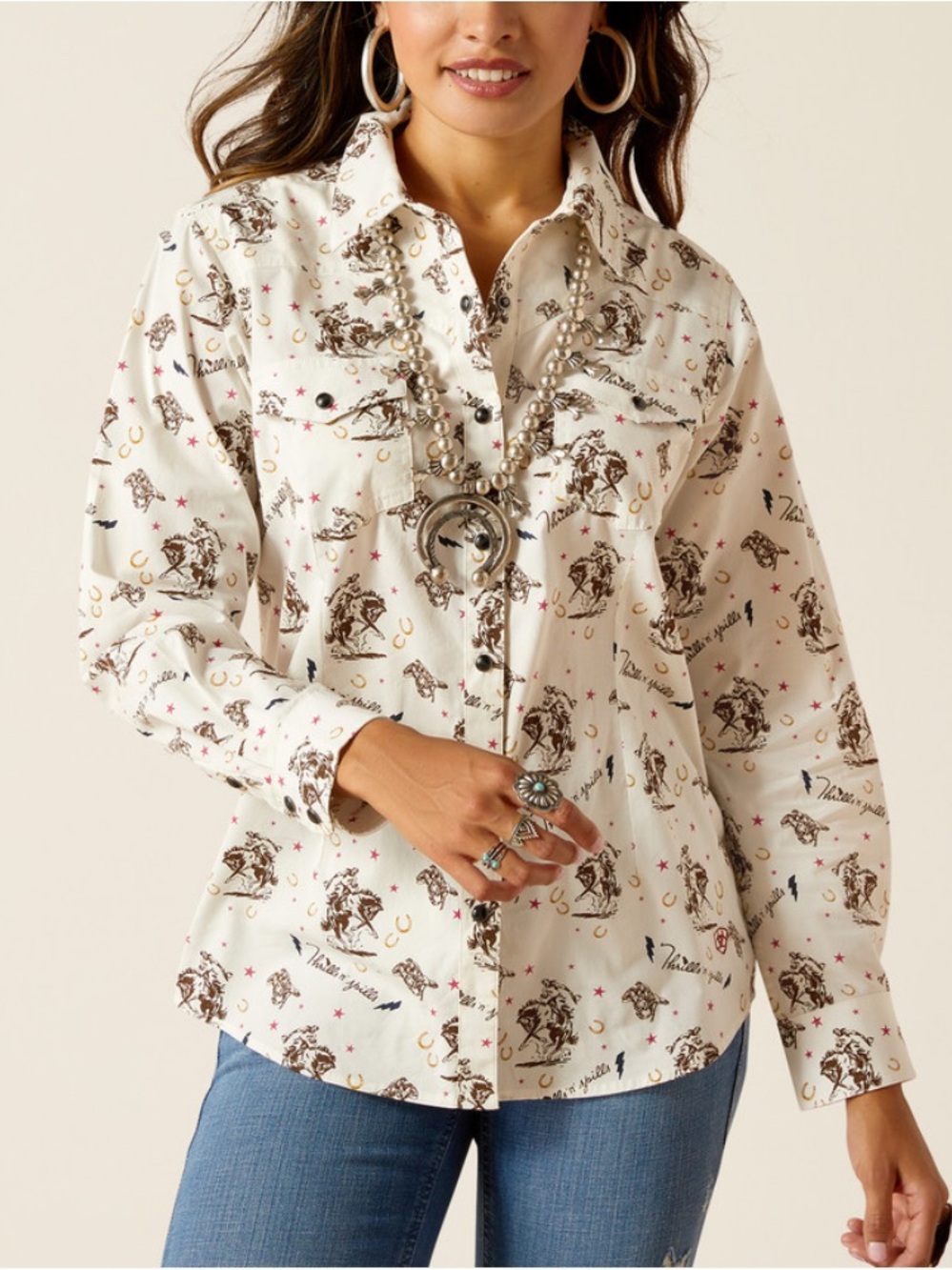 Ariat White Western Print Button-Up Shirt - Picture 8 of 8